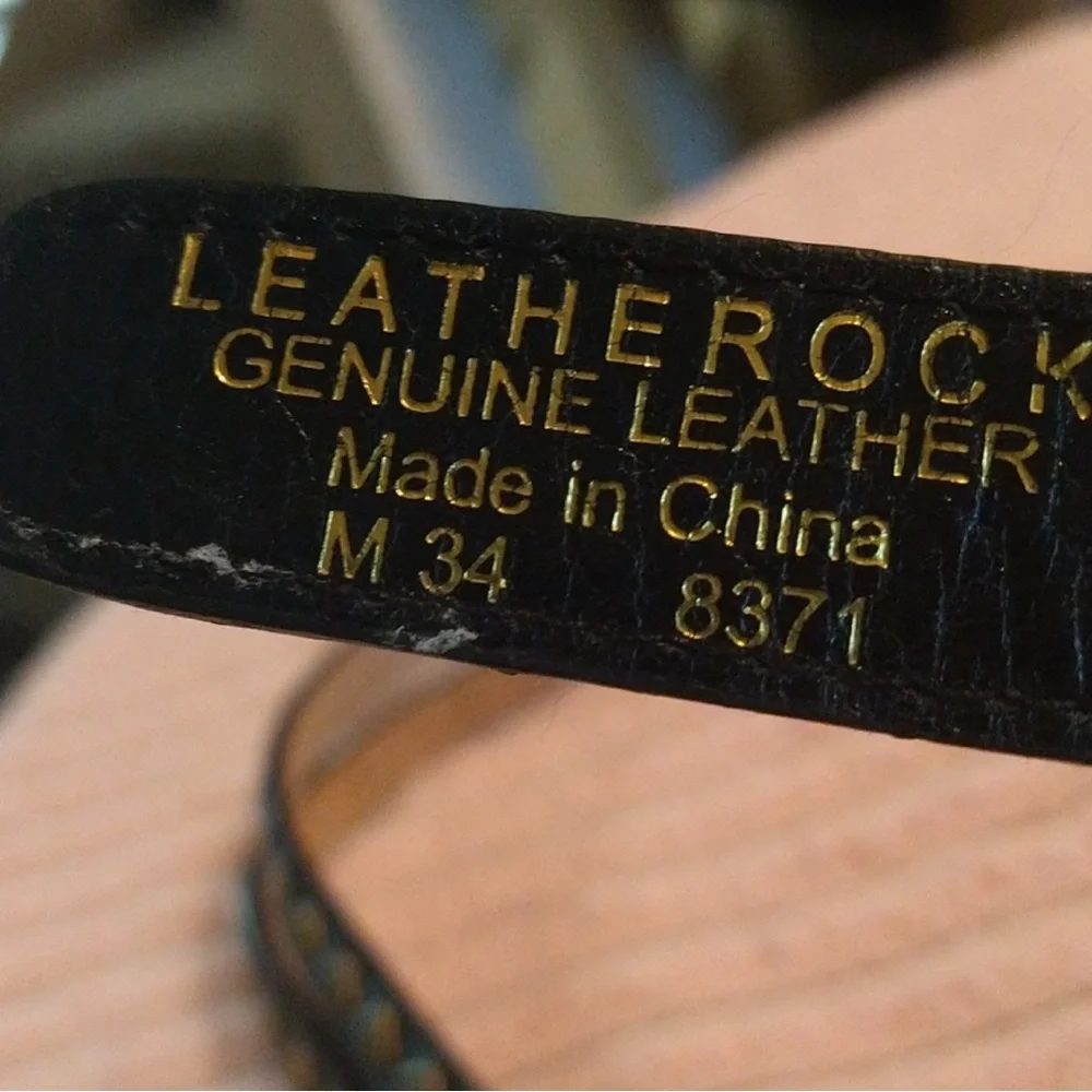 leatherock • black leather belt studded brass double layer western boho chic